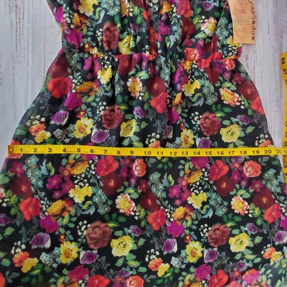 Sleeveless Midi Dress Black w/Floral Print Sz L Tier Asymmetric Whimsy Fairy NWT - Picture 10 of 11